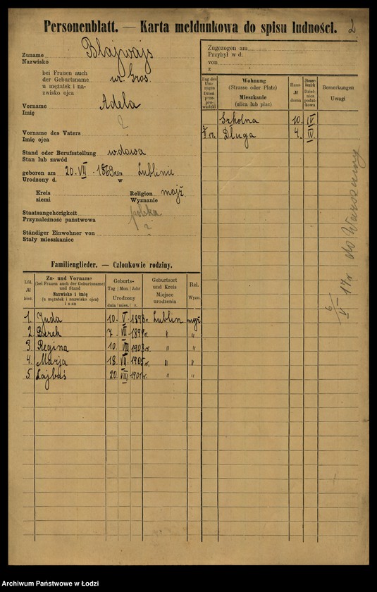 image.from.unit.number "[Spis ludności Łodzi] Blajweiss - Blesiński"