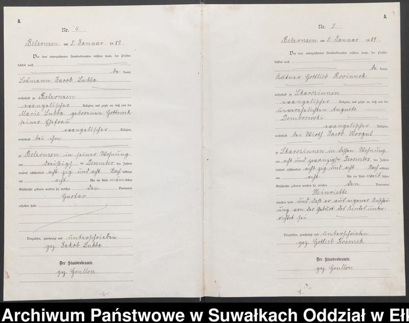 image.from.unit.number "[Geburts-Neben-Register des Königlichen Preussischen Standes-Amtes Belzonzen Kreis Johannisburg]"