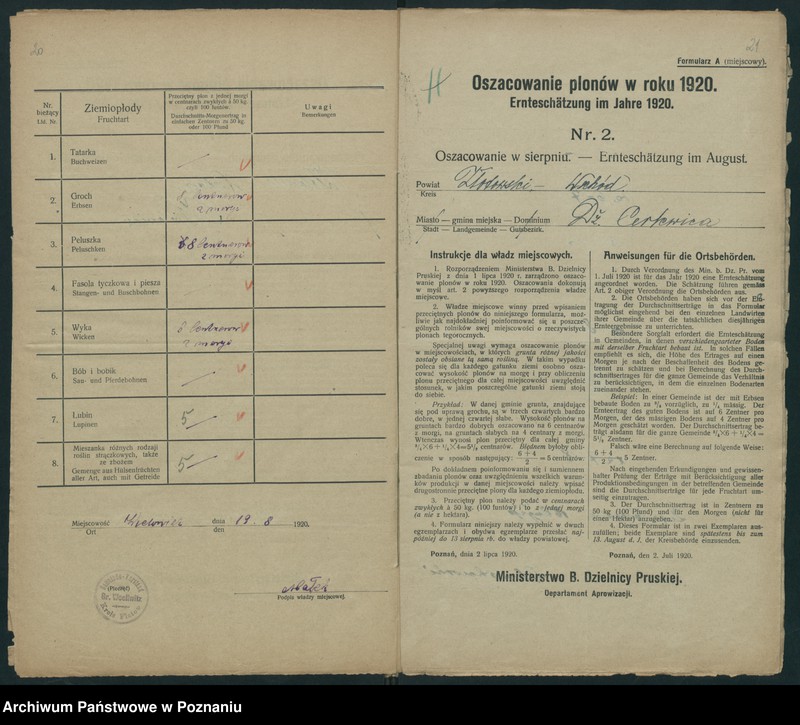 Obraz 13 z jednostki "[Oszacowanie plonów w powiecie złotowskim w roku 1920"