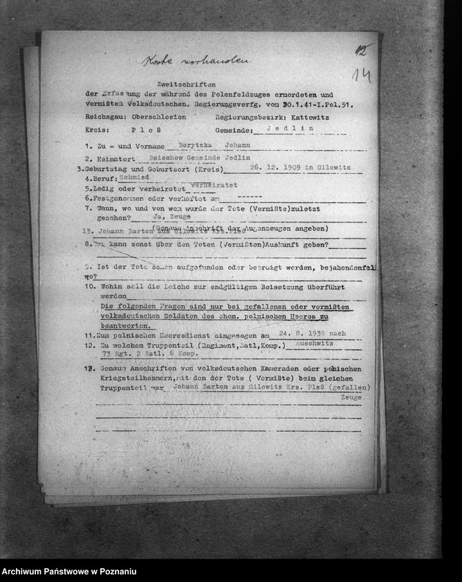 Obraz 18 z jednostki "Amtliche Meldungen Kreis Pless (Pszczyna)"