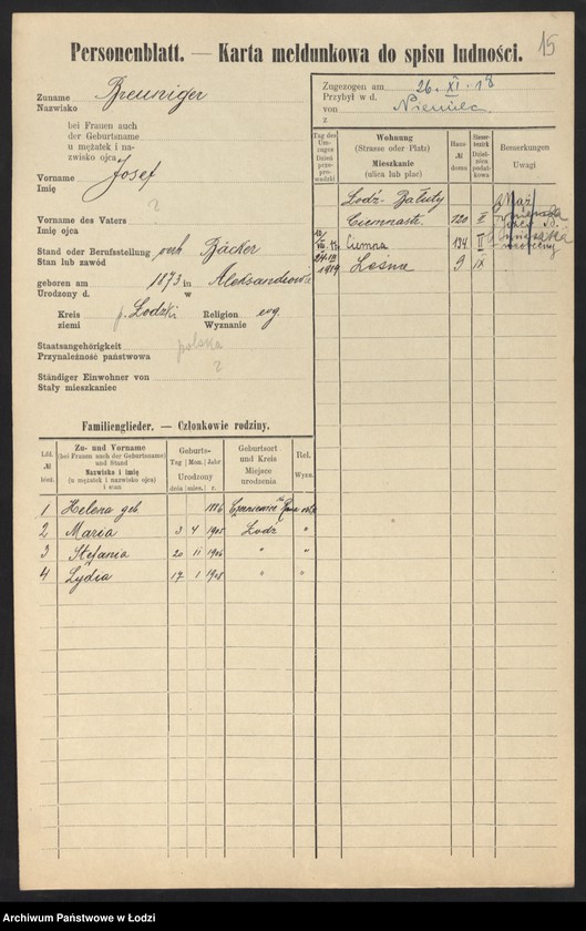 Obraz 17 z jednostki "[Spis ludności Łodzi] Broiński - Brot"
