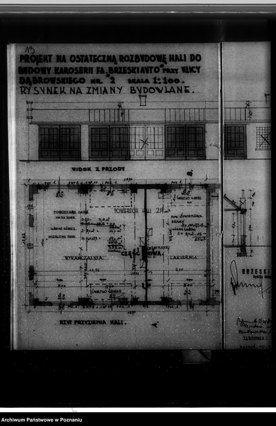 Obraz 17 z jednostki "Zatwierdzenie projektu urządzenia zakładu przemysłowego wykończalni i lakierni Firmy Brzeski - Auto S. Akcyjna W Poznaniu ul. Dąbrowskiego 29"