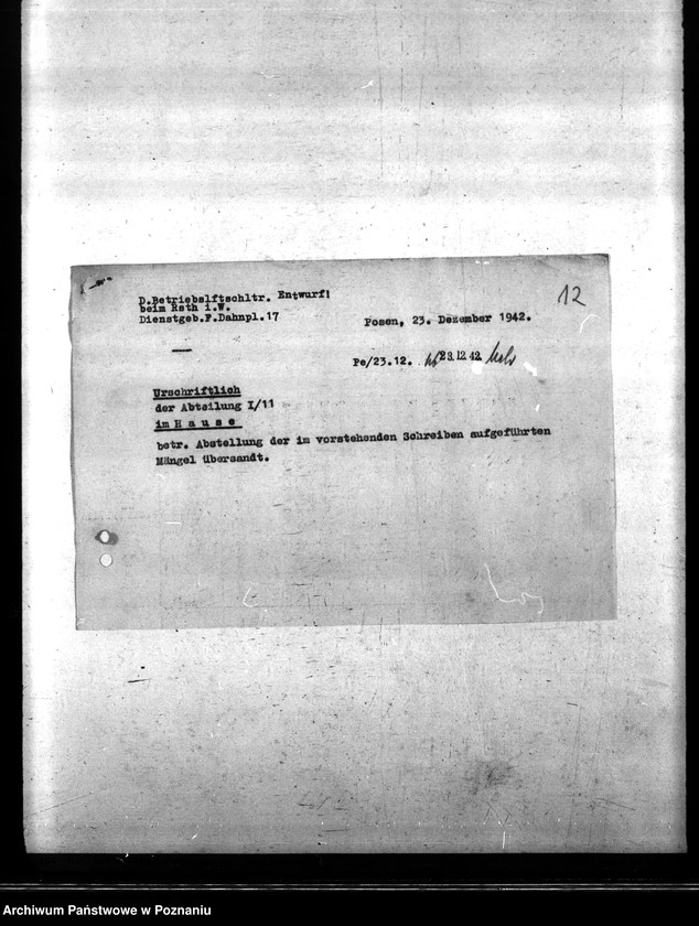 Obraz 16 z jednostki "Baupläne der Luftschutz und Brandwache für Dienstgebäude Posen, Felix- Dahn- Platz 17."