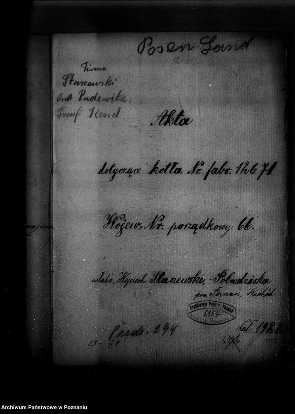 Obraz 4 z jednostki "Fabryka maszyn W. Staszewskiego w Pobiedziskach powiat poznański nr porządkowy kotła 66"