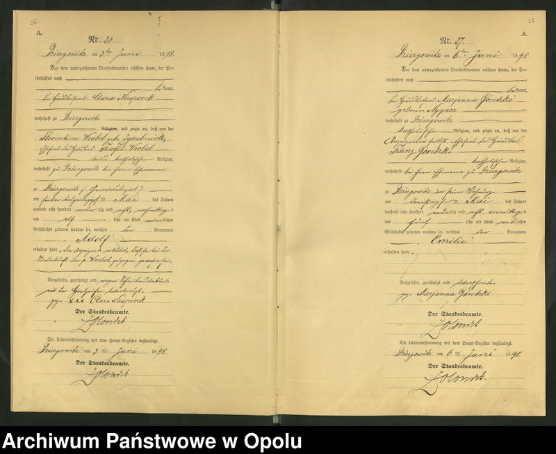 Obraz 17 z jednostki "Urząd Stanu Cywilnego Dziergowice Księga urodzeń rok 1898-99"