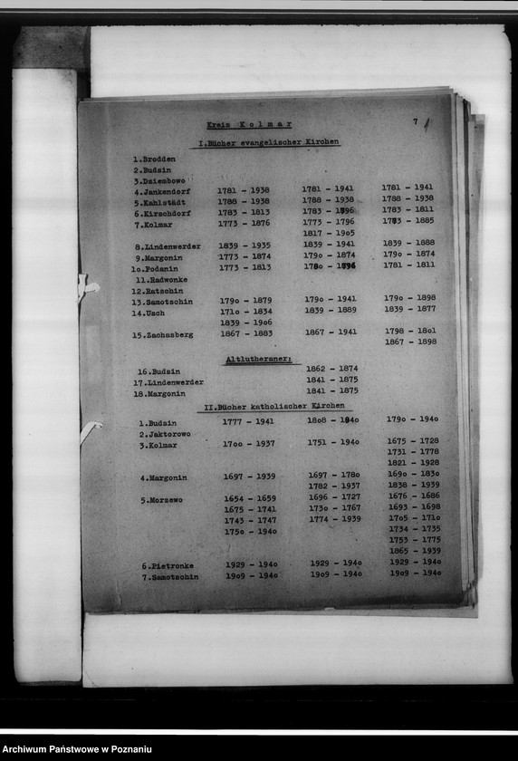 image.from.unit.number "Bücher evangelischer Kirchen, Altlutheraner, katholischer Kirchen, Zivilstandsregister, Seelenlisten Kreis Kolmar [powiat chodzieski]"