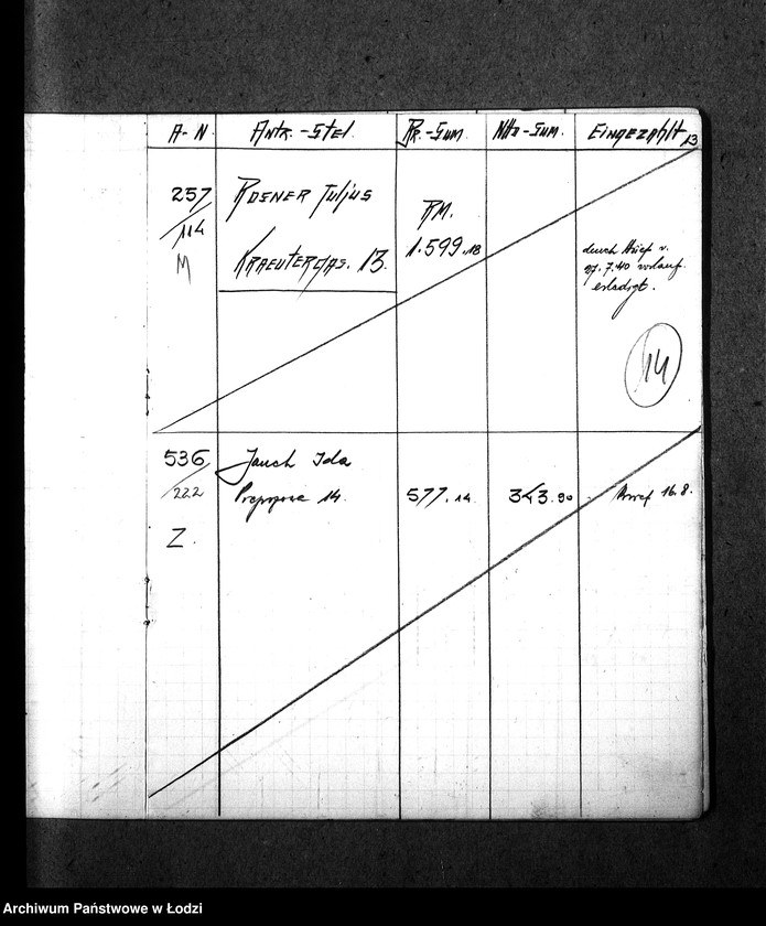 Obraz 17 z jednostki "[Spis obywateli polskich i niemieckich domagających się wypłaty komornego z ich domów znajdujących się w getcie]"