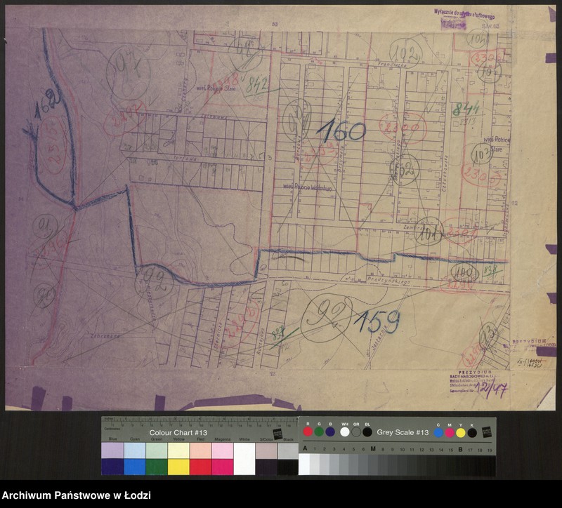 Obraz 1 z jednostki "Plan m. Łodzi 1:2000 z oznaczeniem podziału miasta na obwody i rejony spisowe. Sekcja SW63"