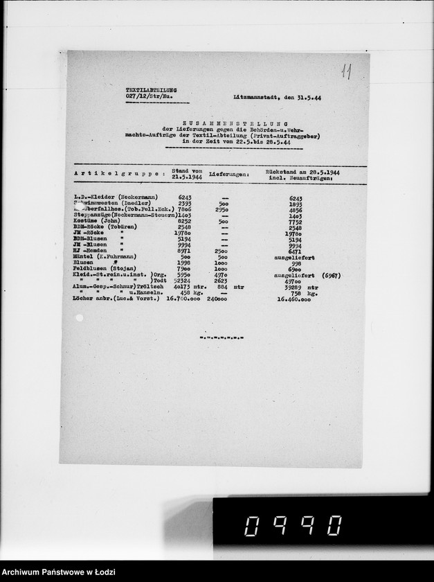 Obraz 15 z jednostki "Aufstellung laufender Aufträge und der Arbeitsressort"