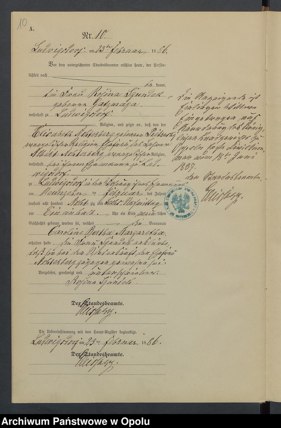 image.from.unit.number "Geburts-Neben-Register Standesamts Ludwigsdorf pro 1886"