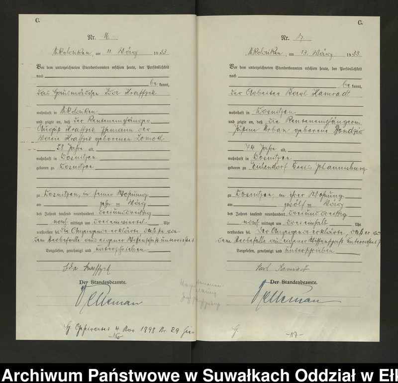 Obraz 11 z jednostki "Sterbe=Haupt=Register des Königlichen Preussischen Standes-Amtes Nikolaiken Kreis Sensburg"