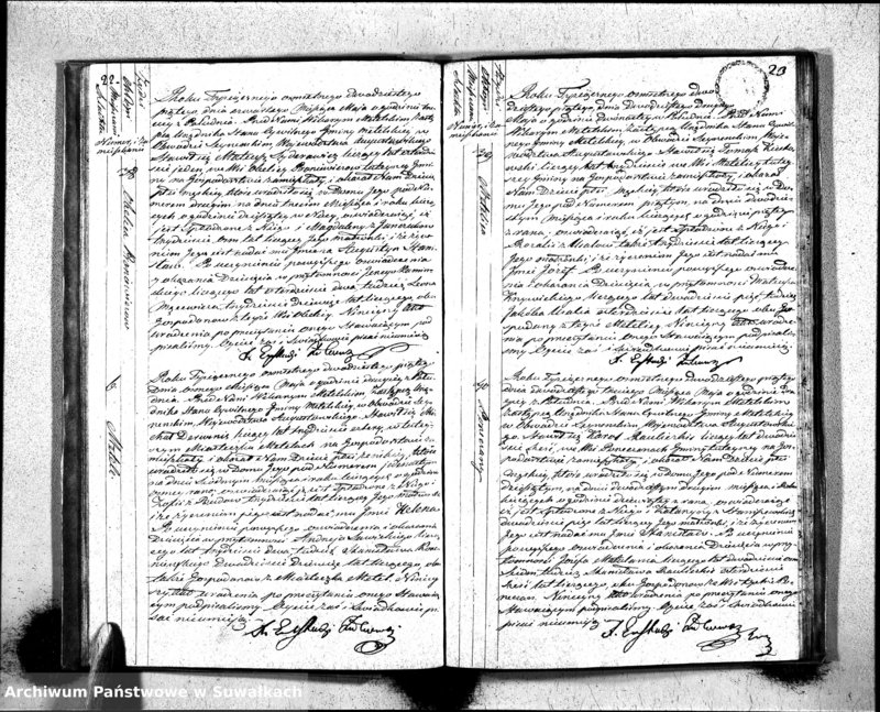 Obraz 13 z jednostki "Księga Aktów Urodzenia Urzędnika Stanu Cywilnego Gminy Metelskiey Pttu Seyneńskiego Wttwa Augustowskiego Od dnia 1- go Stycznia Tysiąc Osimset dwudziestego piątego roku 1825"