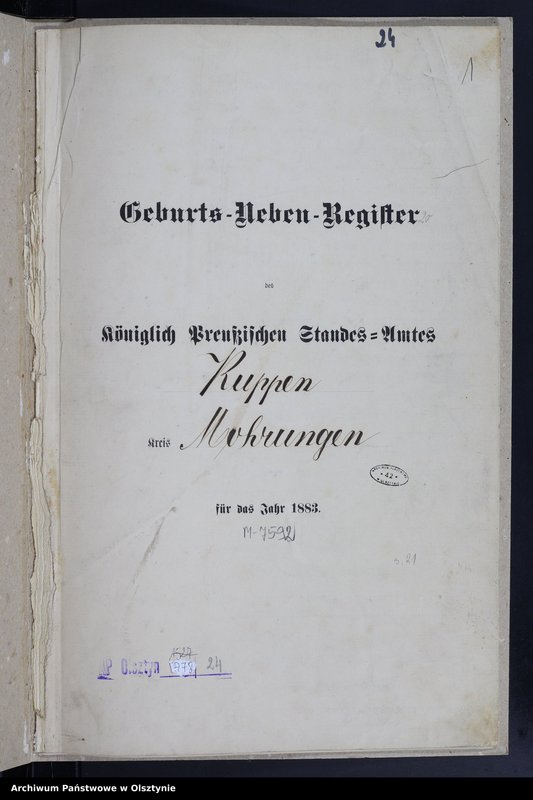 image.from.unit.number "Geburts-Neben-Register Nr 1 - 20 /Fragment księgi/"