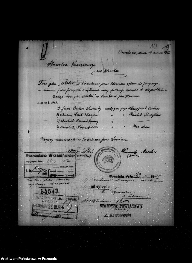 Obraz 15 z jednostki "/Towarzystwo Gimnastyczne „Sokół" w Orzechowie powiat Września - rejestracja/"