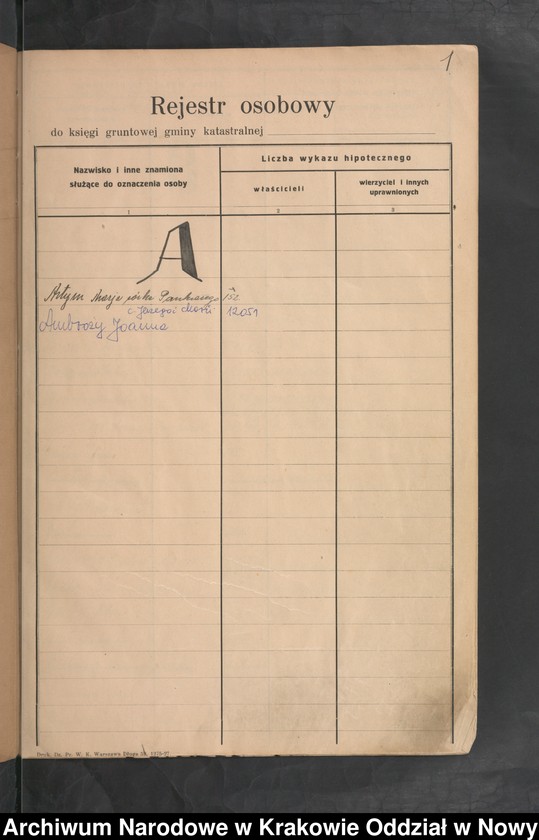 Obraz z jednostki "Rejestr osobowy do księgi gruntowej - gmina Powroźnik"