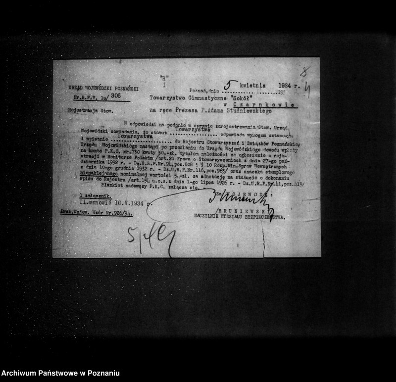 Obraz 8 z jednostki "/Towarzystwo Gimnastyczne Sokół w Czarnkowie - rejestracja/"