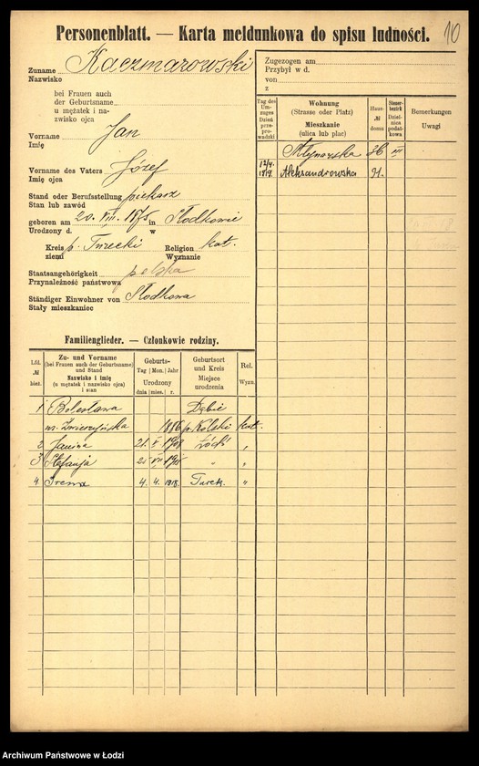Obraz 12 z jednostki "[Spis ludności Łodzi] Katschmarowska - Kaczyński"