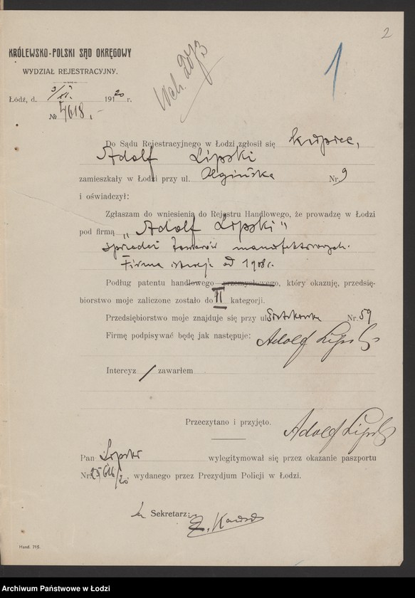 Obraz 4 z jednostki "Adolf Lipski- sprzedaż towarów manufakturowych"