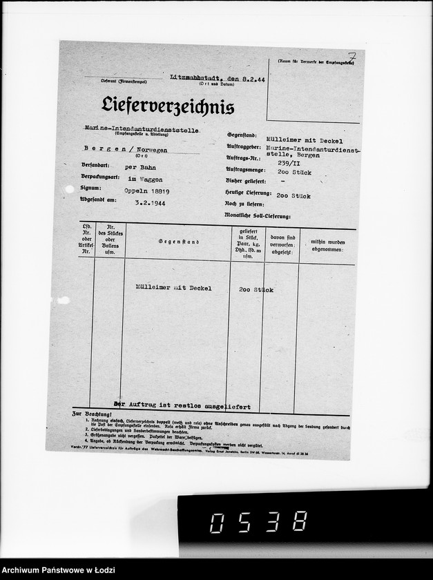 Obraz 11 z jednostki "Kriegsauftrag B N 239/11 Geräte u.Verbrauchsmitteln"