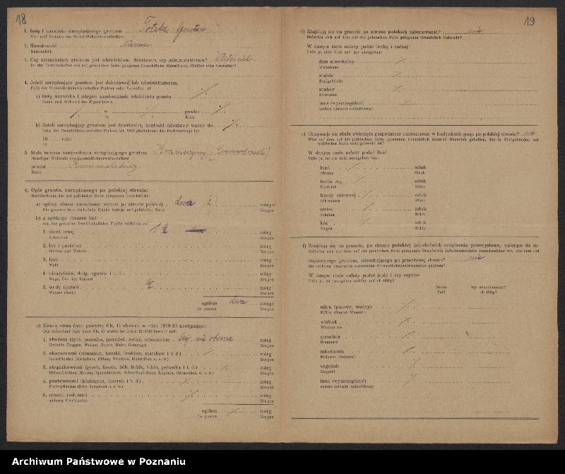 Obraz 16 z jednostki "[Kwestionariusze dotyczące stwierdzenia gruntów znajdujących się po polskiej stronie pogranicza a zarządzanych przez zamieszkałych po stronie niemieckiej] powiat chojnicki"