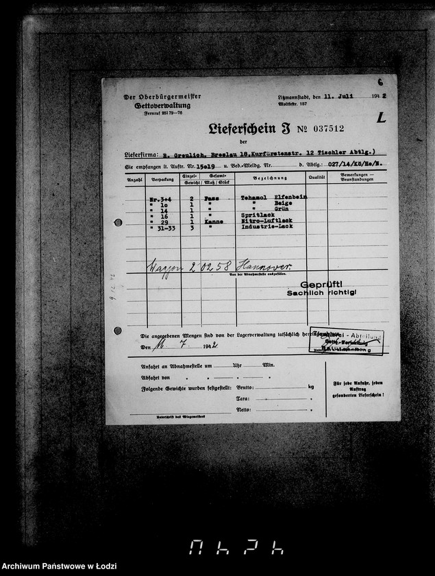 Obraz 10 z jednostki "Aufträge, [Lieferscheinen und Rechnungen] 15006-15019"