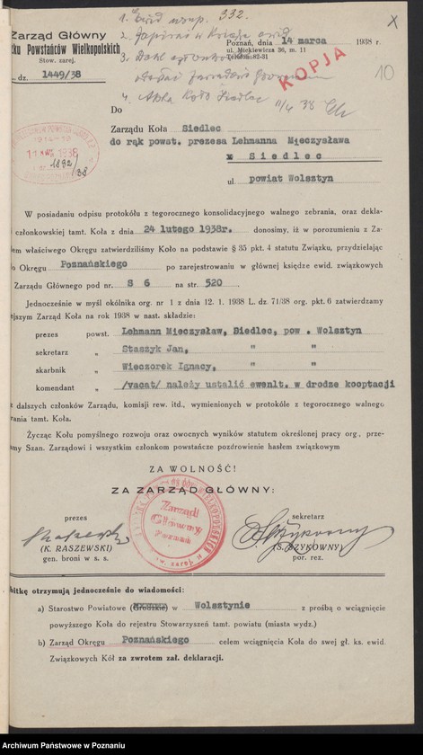 Obraz 15 z jednostki "Siedlce, powiat Wolsztyn - akta koła."