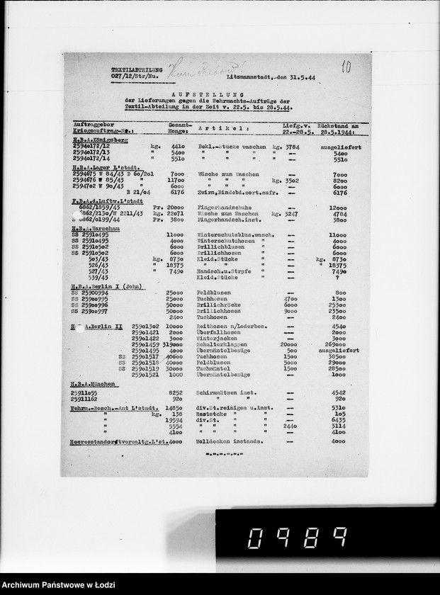 Obraz 14 z jednostki "Aufstellung laufender Aufträge und der Arbeitsressort"