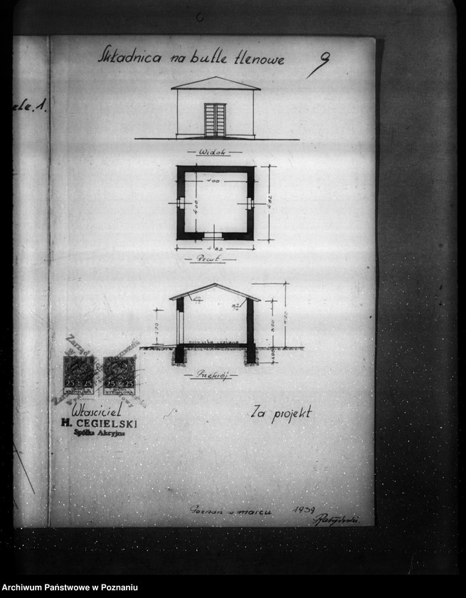 Obraz 16 z jednostki "/Projekt szatni, stajni, wozowni, i składnicy na butle tlenowe na terenie I Oddziału Fabryki H. Cegielskiego w Poznaniu/"