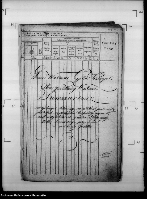 image.from.unit.number "Sumariusz szczegółowych arkuszy gminy podatkującej Walawy"
