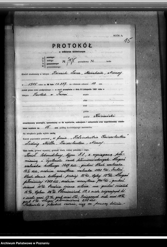 Obraz 19 z jednostki "Tartak Zarządu Leśnego w Turwi, pow. kościański, nr woj. kotła 166"