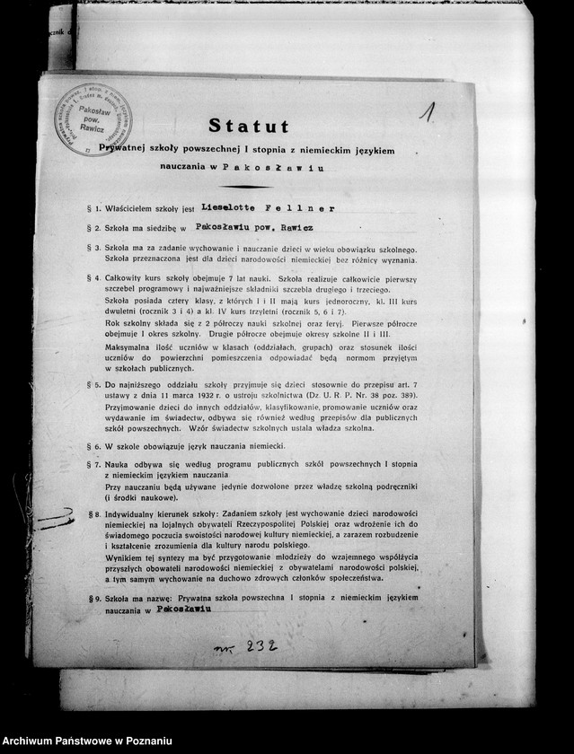 Obraz 4 z jednostki "Prywatna Szkoła Powszechna z niemieckim językiem nauczania w Pakosławiu powiat Rawicz"