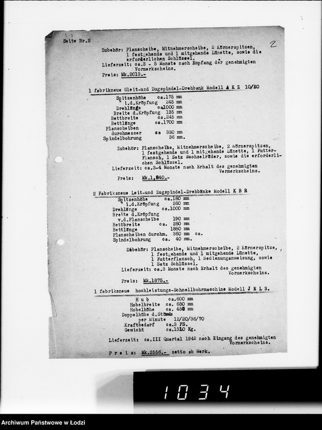 Obraz 6 z jednostki "Werkzeugmaschinen.[Korespondencja w sprawie zakupu]"