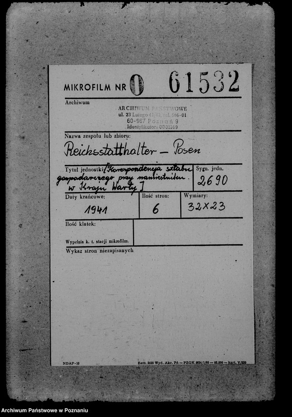 Obraz 2 z jednostki "Korespondencja sztabu gospodarczego przy namiestniku w Kraju Warty"