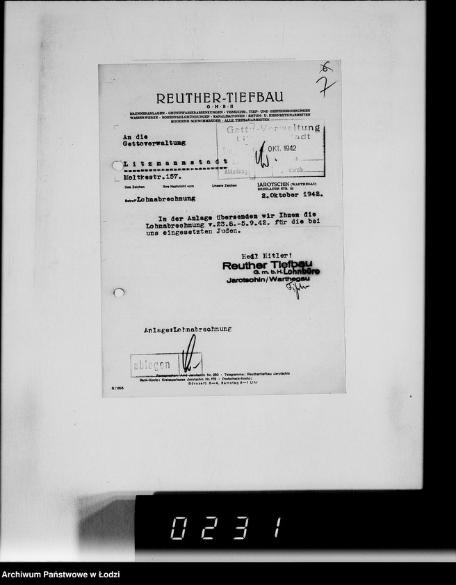 Obraz 10 z jednostki "Sonderkonto 12300. Arbeitsamt Hohensalza Lager:Amsee (Reuther- Tiefbau), Hohensalza Amsee, (Continentale Wasserwerk- Gesellschaft), Bahnhof Hohensalza (Otto Quast), Jakschitz (Otto Quast), Weidener Weiche, Reichsbahn (Otto Quast)."