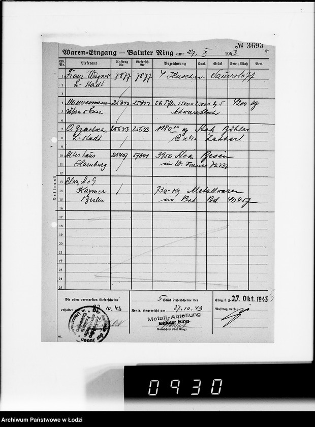 Obraz 11 z jednostki "Wareneingangsmeldungen. [Getto - Bałucki Rynek]"