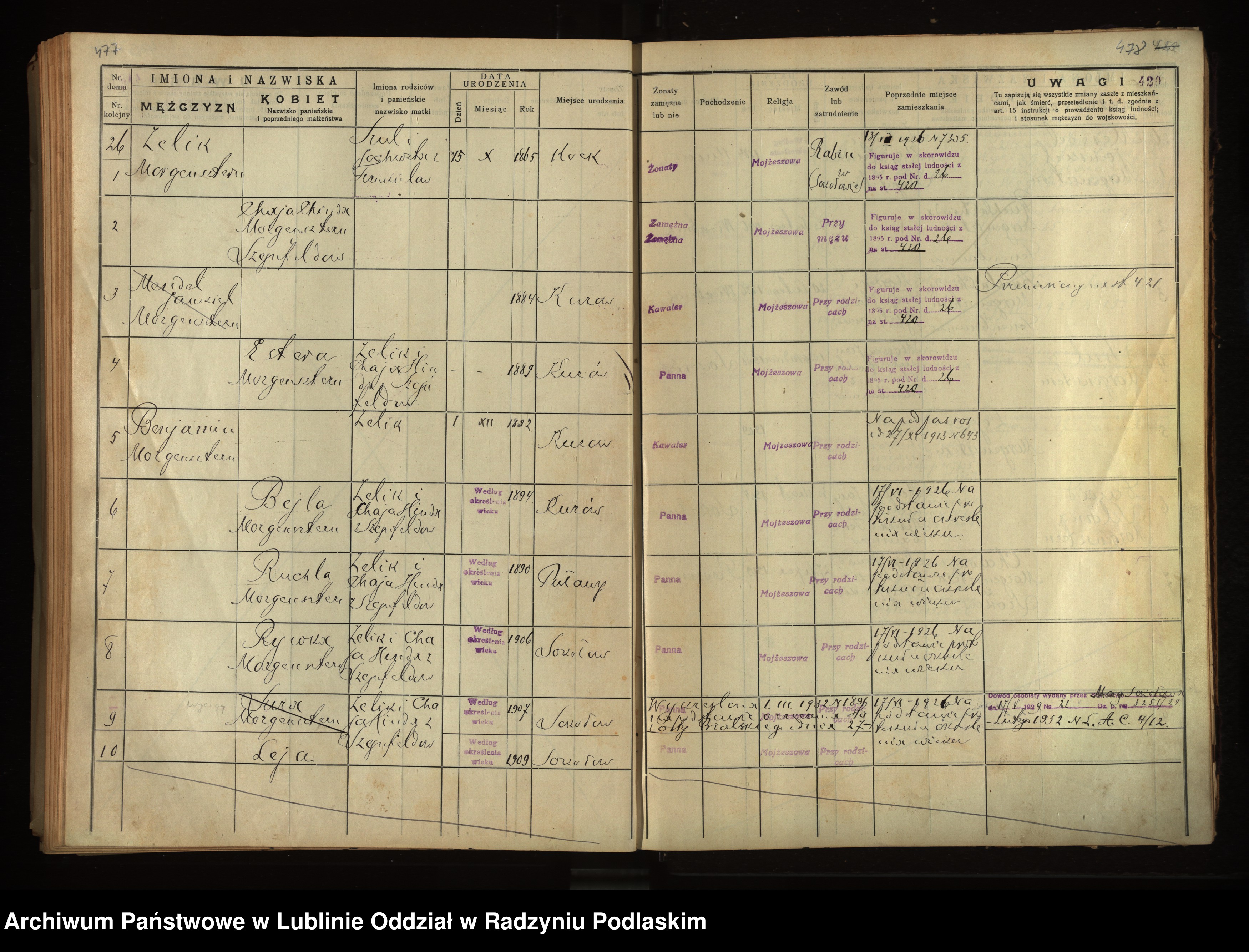 Skan z jednostki: Księga ludności stałej miasta Białej Podlaskiej [ od numeru 1 do numeru 41 ]