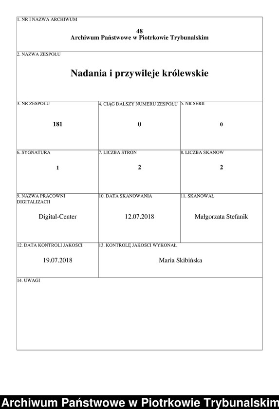 Obraz 1 z jednostki "[Przywilej króla Zygmunta Augusta dla miasta Piotrkowa potwierdzający wcześniej nadane przywileje]"