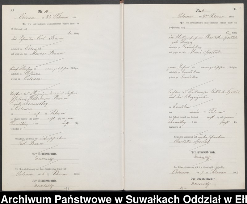 image.from.unit.number "Sterbe-Neben-Register des Preussischen Standes-Amtes [Orlowen] Kreis [Loetzen] für das Jahr 1882"