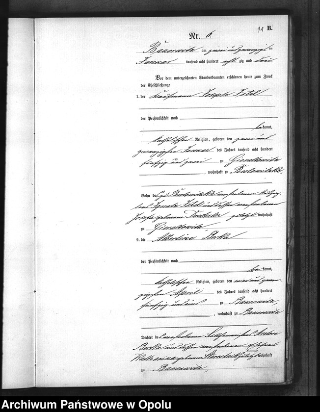 Obraz 14 z jednostki "Urząd Stanu Cywilnego w Baborowie. Ksiega małżeństw miejscowa rok 1883"