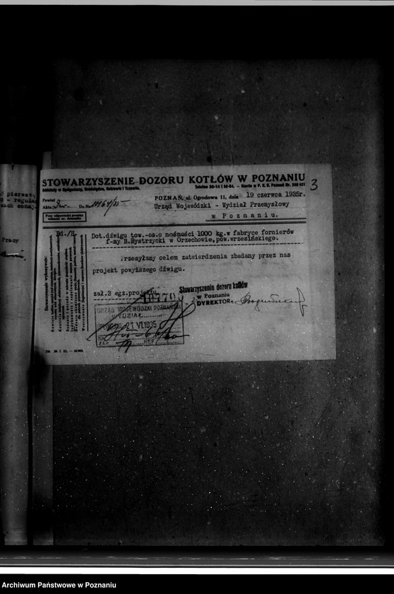 image.from.unit.number "Zatwierdzenie zakładu przemysłowego /urządzenia dźwigu/ Bystrzyckiego w Orzechowie Zjednoczone Fabryki Przeróbki Drzewa"