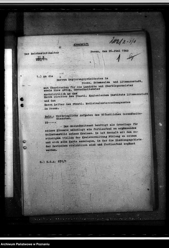 Obraz 5 z jednostki "Aufgaben der Gesundheitsämter. Aktenplan in Gesundheitsämtern. Arbeitsübersicht der Gesundheitsämter. Abfertigung von Juden und Polen."