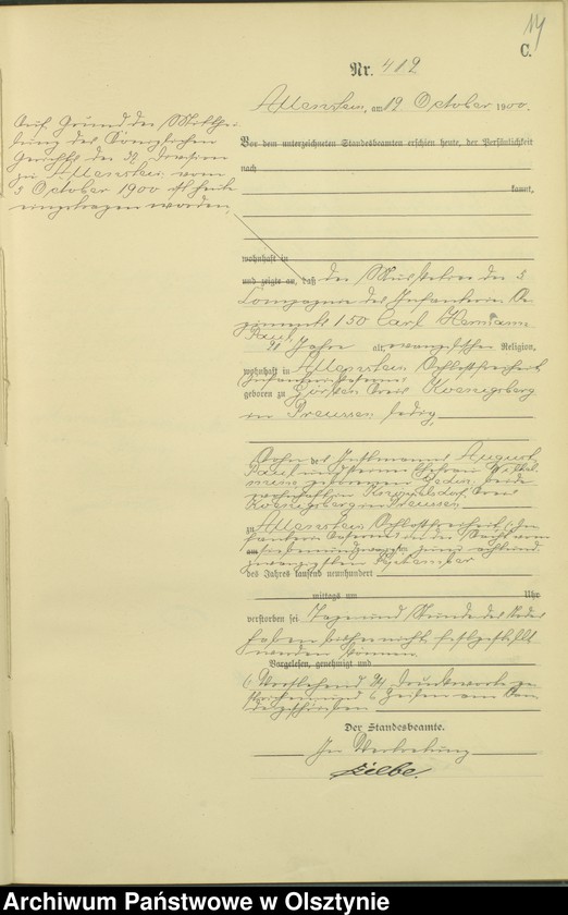 image.from.unit.number "Sterbe-Haupt-Register Tom II,Nr 400 - 522"