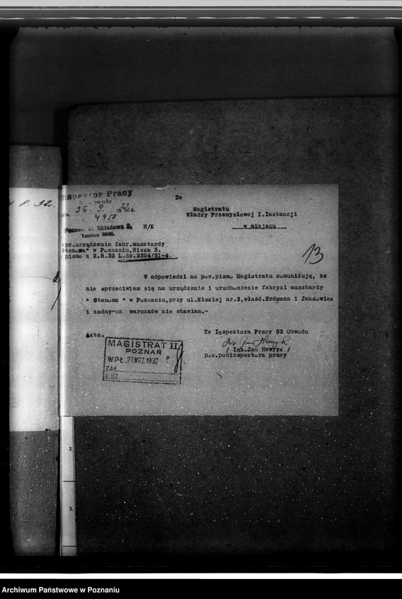 Obraz 17 z jednostki "Zatwierdzenie zakładu przemysłowego /wytwórni musztardy/ "Stenomy" w Poznaniu"