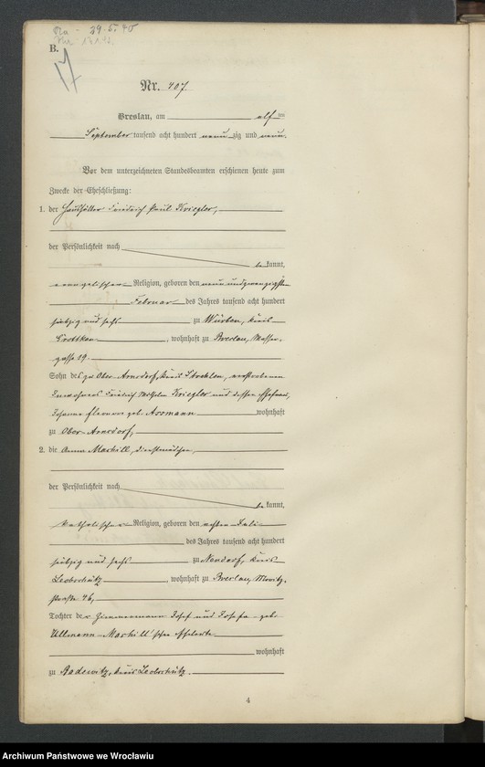 image.from.unit.number "Heiraths-Haupt-Register Breslau IV 1899 Band 3"