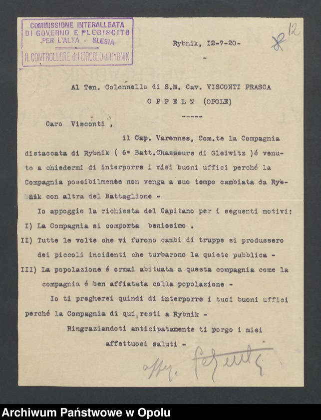 Obraz 13 z jednostki "Entress /Korespondencja wpływająca pochodząca od władz wyższych i jednostek podległych - pisma, zarządzenia/ 30.06.-29.10.1920"