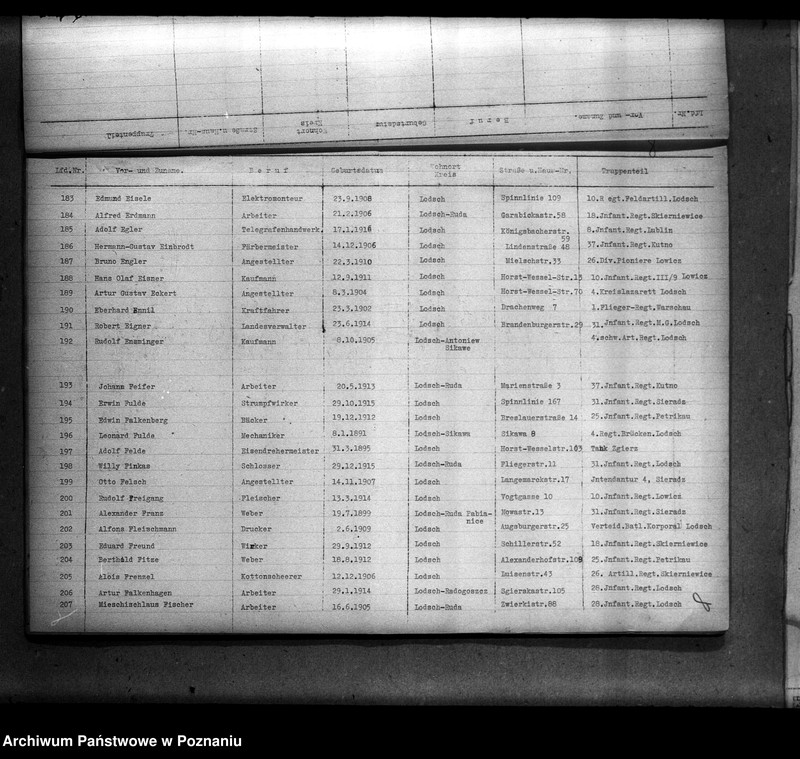 Obraz 12 z jednostki "Liste aller Volksdeutschen, die während des deutsch - polnischen Krieges zum polnischen Heeresdienst eingezogen waren (Łódź)"