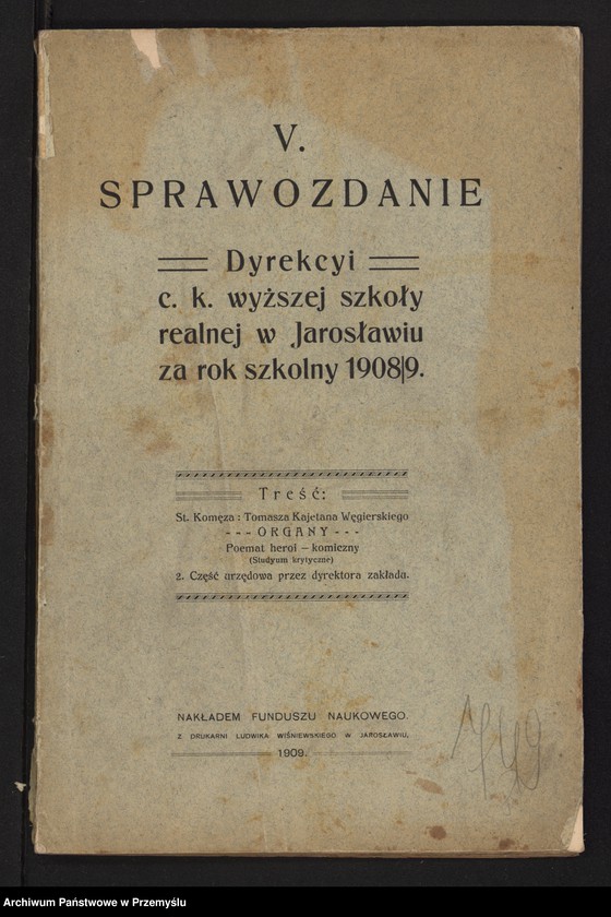 image.from.unit.number "V Sprawozdanie Dyrekcji c.k. wyższej szkoły realnej w Jarosławiu za rok szkolny 1908/9"
