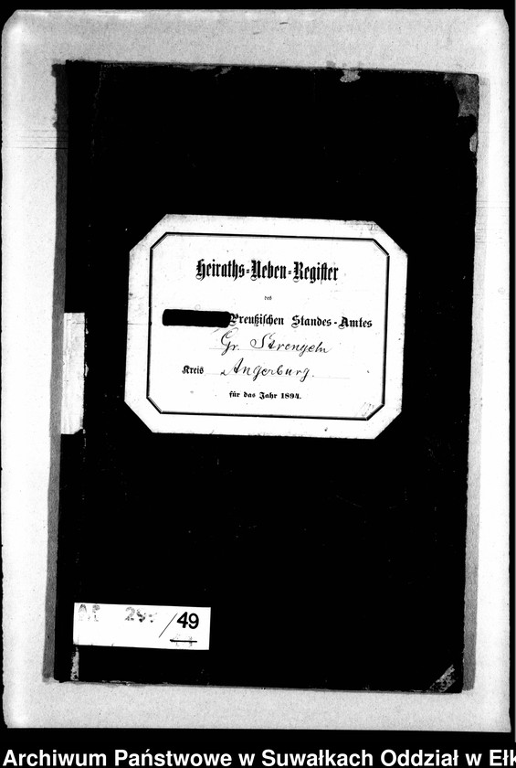 image.from.unit.number "Heiraths-Neben-Register des Preussischen Standes-Amtes Gr. Strengeln Kreis Angerburg"