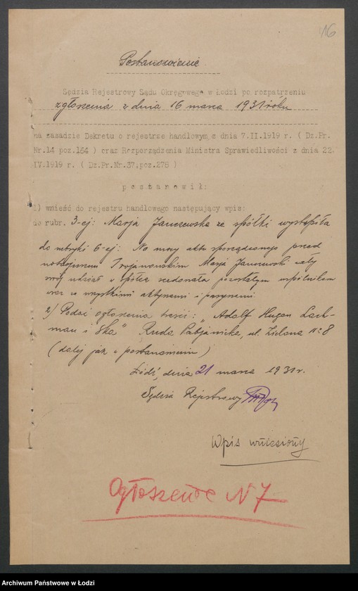 Obraz 18 z jednostki "Adolf Hugon Lachman i S-ka- komunikacja autobusowa Łódź- Ruda Pabianicka"