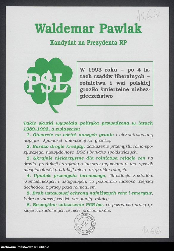 Obraz 9 z kolekcji "Wybory prezydenckie w 1995 r. - materiały wyborcze111"